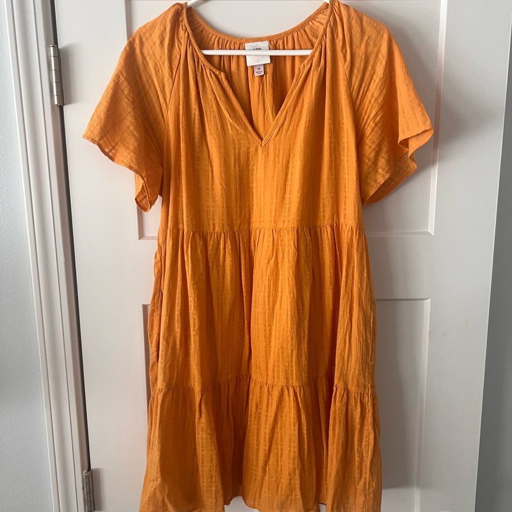Orange V-Neck Tiered Dress